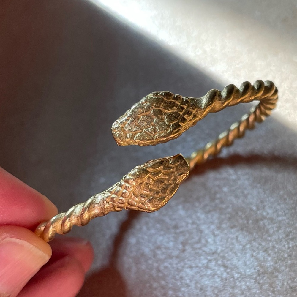 Solid Brass Braided Two Headed Snake Cuff Bangle … - image 4